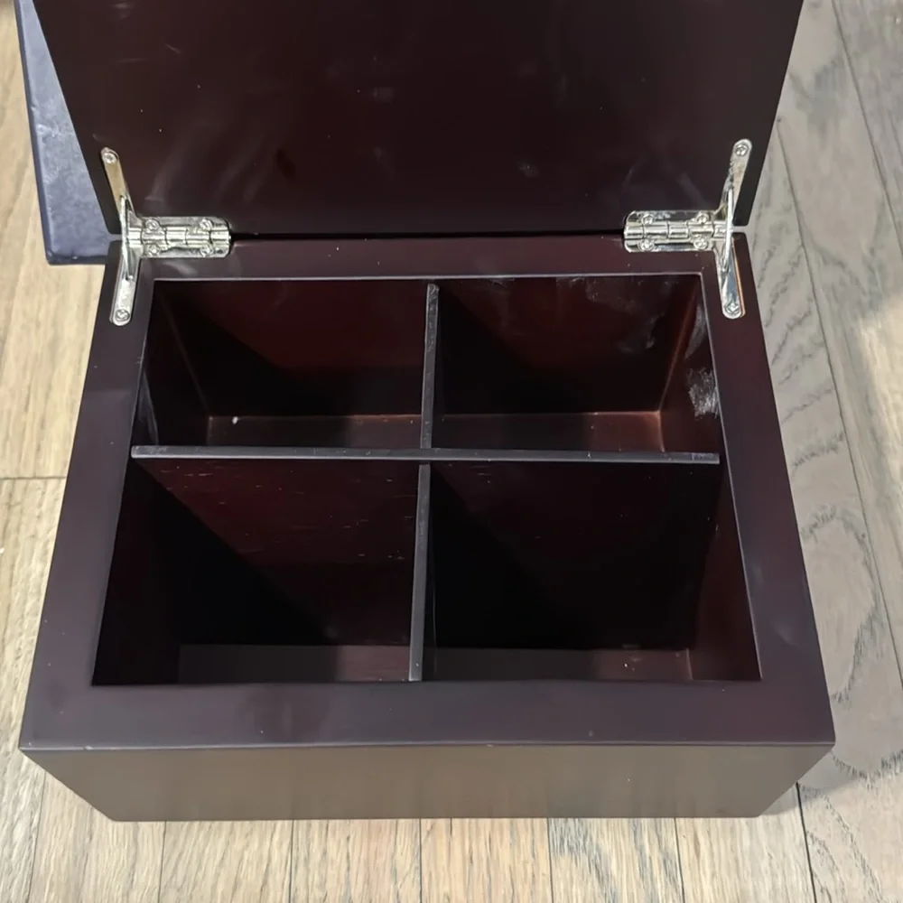 Hazorfim tea box wood and silver 4 compartment